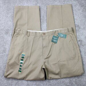 L.L. Bean Chino Pants NWT Mens 42x32 Beige Wrinkle Free Double L Comfort Waist